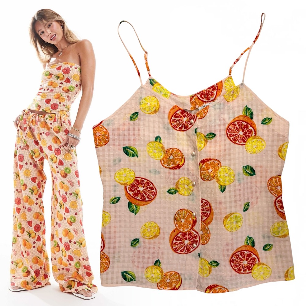Preview Collection Cami Top Vintage Citrus Fruit Gingham Pink Orange Medium